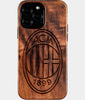 Custom A.C. Milan iPhone 16/16 Pro/16 Pro Max/16 Plus Case - Wood A.C. Milan Cover - Eco-friendly AC Milan iPhone 16 Case - Carved Wood Custom AC Milan Gift For Him - Monogrammed Personalized iPhone 16 Cover By Engraved In Nature