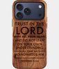 Custom Bible Verse iPhone 17 Pro Case Personalized Wood Engraved Religious Gifts For Christians Christian Gifts For Men And Women Proverbs 3:5-6 engraved with your favorite Bible verse. This personalized scripture phone case lets you showcase any verse from Genesis to Revelation. Ideal as a gift for baptisms, congregation gifts, pastor gifts, confirmations, birthdays, or daily encouragement for Christians.