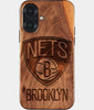 Eco-friendly Brooklyn Nets iPhone 17 Case - Carved Wood Custom Brooklyn Nets Gift For Him - Monogrammed Personalized iPhone 17 Cover By Engraved In Nature
