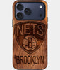 Eco-friendly Brooklyn Nets iPhone 17 Pro Case - Carved Wood Custom Brooklyn Nets Gift For Him - Monogrammed Personalized iPhone 17 Pro Cover By Engraved In Nature