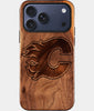 Eco-friendly Calgary Flames iPhone 17 Pro Case - Carved Wood Custom Calgary Flames Gift For Him - Monogrammed Personalized iPhone 17 Pro Cover By Engraved In Nature