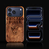 Custom Chicago Bulls iPhone 17/17 Pro/17 Pro Max/17 Air Case - Carved Wood Bulls Cover
