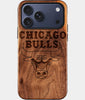 Eco-friendly Chicago Bulls iPhone 17 Pro Max Case - Carved Wood Custom Chicago Bulls Gift For Him - Monogrammed Personalized iPhone 17 Pro Max Cover By Engraved In Nature