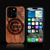 Custom Chicago Cubs iPhone 16/16 Pro/16 Pro Max/16 Plus Case - Carved Wood Cubs Cover
