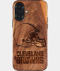 Eco-friendly Cleveland Browns iPhone 17 Case - Carved Wood Custom Cleveland Browns Gift For Him - Monogrammed Personalized iPhone 17 Cover By Engraved In Nature