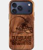 Eco-friendly Cleveland Browns iPhone 17 Pro Max Case - Carved Wood Custom Cleveland Browns Gift For Him - Monogrammed Personalized iPhone 17 Pro Max Cover By Engraved In Nature