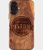 Eco-friendly Detroit Pistons iPhone 17 Case - Carved Wood Custom Detroit Pistons Gift For Him - Monogrammed Personalized iPhone 17 Cover By Engraved In Nature