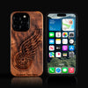Custom Detroit Red Wings iPhone 16/16 Pro/16 Pro Max/16 Plus Case - Carved Wood Red Wings Cover