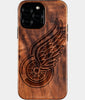 Custom Detroit Red Wings iPhone 16/16 Pro/16 Pro Max/16 Plus Case - Wood Red Wings Cover - Eco-friendly Detroit Red Wings iPhone 16 Case - Carved Wood Custom Detroit Red Wings Gift For Him - Monogrammed Personalized iPhone 16 Cover By Engraved In Nature