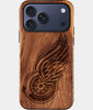 Eco-friendly Detroit Red Wings iPhone 17 Pro Case - Carved Wood Custom Detroit Red Wings Gift For Him - Monogrammed Personalized iPhone 17 Pro Cover By Engraved In Nature