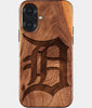 Eco-friendly Detroit Tigers iPhone 17 Case - Carved Wood Custom Detroit Tigers Gift For Him - Monogrammed Personalized iPhone 17 Cover By Engraved In Nature