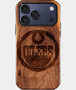 Eco-friendly Edmonton Oilers iPhone 17 Pro Case - Carved Wood Custom Edmonton Oilers Gift For Him - Monogrammed Personalized iPhone 17 Pro Cover By Engraved In Nature