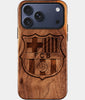 Eco-friendly FC Barcelona iPhone 17 Pro Case - Carved Wood Custom FC Barcelona Gift For Him - Monogrammed Personalized iPhone 17 Pro Cover By Engraved In Nature