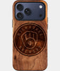 Eco-friendly Milwaukee Brewers iPhone 17 Pro Case - Carved Wood Custom Milwaukee Brewers Gift For Him - Monogrammed Personalized iPhone 17 Pro Cover By Engraved In Nature