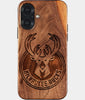 Eco-friendly Milwaukee Bucks iPhone 17 Case - Carved Wood Custom Milwaukee Bucks Gift For Him - Monogrammed Personalized iPhone 17 Cover By Engraved In Nature