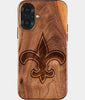 Eco-friendly New Orleans Saints iPhone 17 Case - Carved Wood Custom New Orleans Saints Gift For Him - Monogrammed Personalized iPhone 17 Cover By Engraved In Nature
