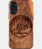 Eco-friendly New York Mets iPhone 17 Case - Carved Wood Custom New York Mets Gift For Him - Monogrammed Personalized iPhone 17 Cover By Engraved In Nature