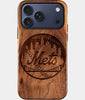 Eco-friendly New York Mets iPhone 17 Pro Case - Carved Wood Custom New York Mets Gift For Him - Monogrammed Personalized iPhone 17 Pro Cover By Engraved In Nature