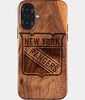 Eco-friendly New York Rangers iPhone 17 Case - Carved Wood Custom New York Rangers Gift For Him - Monogrammed Personalized iPhone 17 Cover By Engraved In Nature