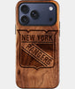 Eco-friendly New York Rangers iPhone 17 Pro Case - Carved Wood Custom New York Rangers Gift For Him - Monogrammed Personalized iPhone 17 Pro Cover By Engraved In Nature