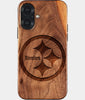 Eco-friendly Pittsburgh Steelers iPhone 17 Case - Carved Wood Custom Pittsburgh Steelers Gift For Him - Monogrammed Personalized iPhone 17 Cover By Engraved In Nature