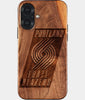 Eco-friendly Portland Trail Blazers iPhone 17 Case - Carved Wood Custom Portland Trail Blazers Gift For Him - Monogrammed Personalized iPhone 17 Cover By Engraved In Nature