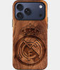Eco-friendly Real Madrid Cf iPhone 17 Pro Case - Carved Wood Custom Real Madrid Cf Gift For Him - Monogrammed Personalized iPhone 17 Pro Cover By Engraved In Nature