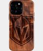 Custom Vegas Golden Knights iPhone 16/16 Pro/16 Pro Max/16 Plus Case - Wood Golden Knights Cover - Eco-friendly Vegas Golden Knights iPhone 16 Case - Carved Wood Custom Vegas Golden Knights Gift For Him - Monogrammed Personalized iPhone 16 Cover By Engraved In Nature