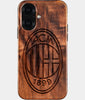 Eco-friendly AC Milan iPhone 16 Case - Carved Wood Custom AC Milan Gift For Him - Monogrammed Personalized iPhone 16 Cover By Engraved In Nature