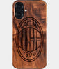 Eco-friendly AC Milan iPhone 16 Plus Case - Carved Wood Custom AC Milan Gift For Him - Monogrammed Personalized iPhone 16 Plus Cover By Engraved In Nature