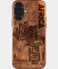 Wood Africa iPhone 17 Case - Custom Black Owned Christmas Gifts, Engraved African American Gifts For Black Men and Women. Black Owned Business Making iPhone Accessories, Engraved Typography Maps College Graduation Gifts