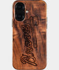 Eco-friendly Atlanta Braves iPhone 16 Case - Carved Wood Custom Atlanta Braves Gift For Him - Monogrammed Personalized iPhone 16 Cover By Engraved In Nature