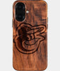 Eco-friendly Baltimore Orioles iPhone 16 Case - Carved Wood Custom Baltimore Orioles Gift For Him - Monogrammed Personalized iPhone 16 Cover By Engraved In Nature