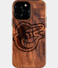 Eco-friendly Baltimore Orioles iPhone 16 Pro Max Case - Carved Wood Custom Baltimore Orioles Gift For Him - Monogrammed Personalized iPhone 16 Pro Max Cover By Engraved In Nature