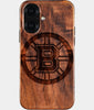 Eco-friendly Boston Bruins iPhone 16 Case - Carved Wood Custom Boston Bruins Gift For Him - Monogrammed Personalized iPhone 16 Cover By Engraved In Nature