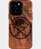 Eco-friendly Buffalo Sabres iPhone 16 Pro Case - Carved Wood Custom Buffalo Sabres Gift For Him - Monogrammed Personalized iPhone 16 Pro Cover By Engraved In Nature