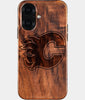 Eco-friendly Calgary Flames iPhone 16 Case - Carved Wood Custom Calgary Flames Gift For Him - Monogrammed Personalized iPhone 16 Cover By Engraved In Nature