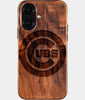Eco-friendly Chicago Cubs iPhone 16 Case - Carved Wood Custom Chicago Cubs Gift For Him - Monogrammed Personalized iPhone 16 Cover By Engraved In Nature