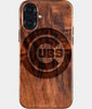 Eco-friendly Chicago Cubs iPhone 16 Plus Case - Carved Wood Custom Chicago Cubs Gift For Him - Monogrammed Personalized iPhone 16 Plus Cover By Engraved In Nature