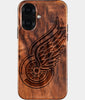 Eco-friendly Detroit Red Wings iPhone 16 Case - Carved Wood Custom Detroit Red Wings Gift For Him - Monogrammed Personalized iPhone 16 Cover By Engraved In Nature