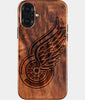 Eco-friendly Detroit Red Wings iPhone 16 Plus Case - Carved Wood Custom Detroit Red Wings Gift For Him - Monogrammed Personalized iPhone 16 Plus Cover By Engraved In Nature