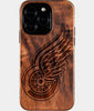 Eco-friendly Detroit Red Wings iPhone 16 Pro Case - Carved Wood Custom Detroit Red Wings Gift For Him - Monogrammed Personalized iPhone 16 Pro Cover By Engraved In Nature
