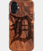 Eco-friendly Detroit Tigers iPhone 16 Plus Case - Carved Wood Custom Detroit Tigers Gift For Him - Monogrammed Personalized iPhone 16 Plus Cover By Engraved In Nature