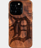 Eco-friendly Detroit Tigers iPhone 16 Pro Case - Carved Wood Custom Detroit Tigers Gift For Him - Monogrammed Personalized iPhone 16 Pro Cover By Engraved In Nature