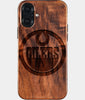 Eco-friendly Edmonton Oilers iPhone 16 Plus Case - Carved Wood Custom Edmonton Oilers Gift For Him - Monogrammed Personalized iPhone 16 Plus Cover By Engraved In Nature
