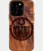 Eco-friendly Edmonton Oilers iPhone 16 Pro Case - Carved Wood Custom Edmonton Oilers Gift For Him - Monogrammed Personalized iPhone 16 Pro Cover By Engraved In Nature
