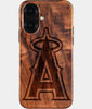 Eco-friendly Los Angeles Angels iPhone 16 Case - Carved Wood Custom Los Angeles Angels Gift For Him - Monogrammed Personalized iPhone 16 Cover By Engraved In Nature