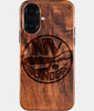 Eco-friendly New York Islanders iPhone 16 Case - Carved Wood Custom New York Islanders Gift For Him - Monogrammed Personalized iPhone 16 Cover By Engraved In Nature