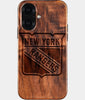 Eco-friendly New York Rangers iPhone 16 Case - Carved Wood Custom New York Rangers Gift For Him - Monogrammed Personalized iPhone 16 Cover By Engraved In Nature