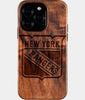 Eco-friendly New York Rangers iPhone 16 Pro Case - Carved Wood Custom New York Rangers Gift For Him - Monogrammed Personalized iPhone 16 Pro Cover By Engraved In Nature